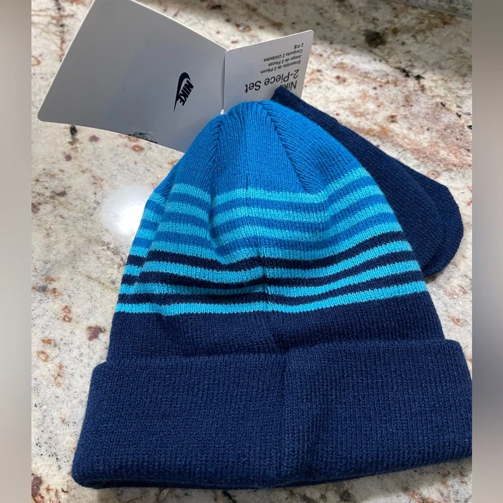 Nike Blue Baby Boy Beanie Hat And Mittens Set  Size 12/24 Months New